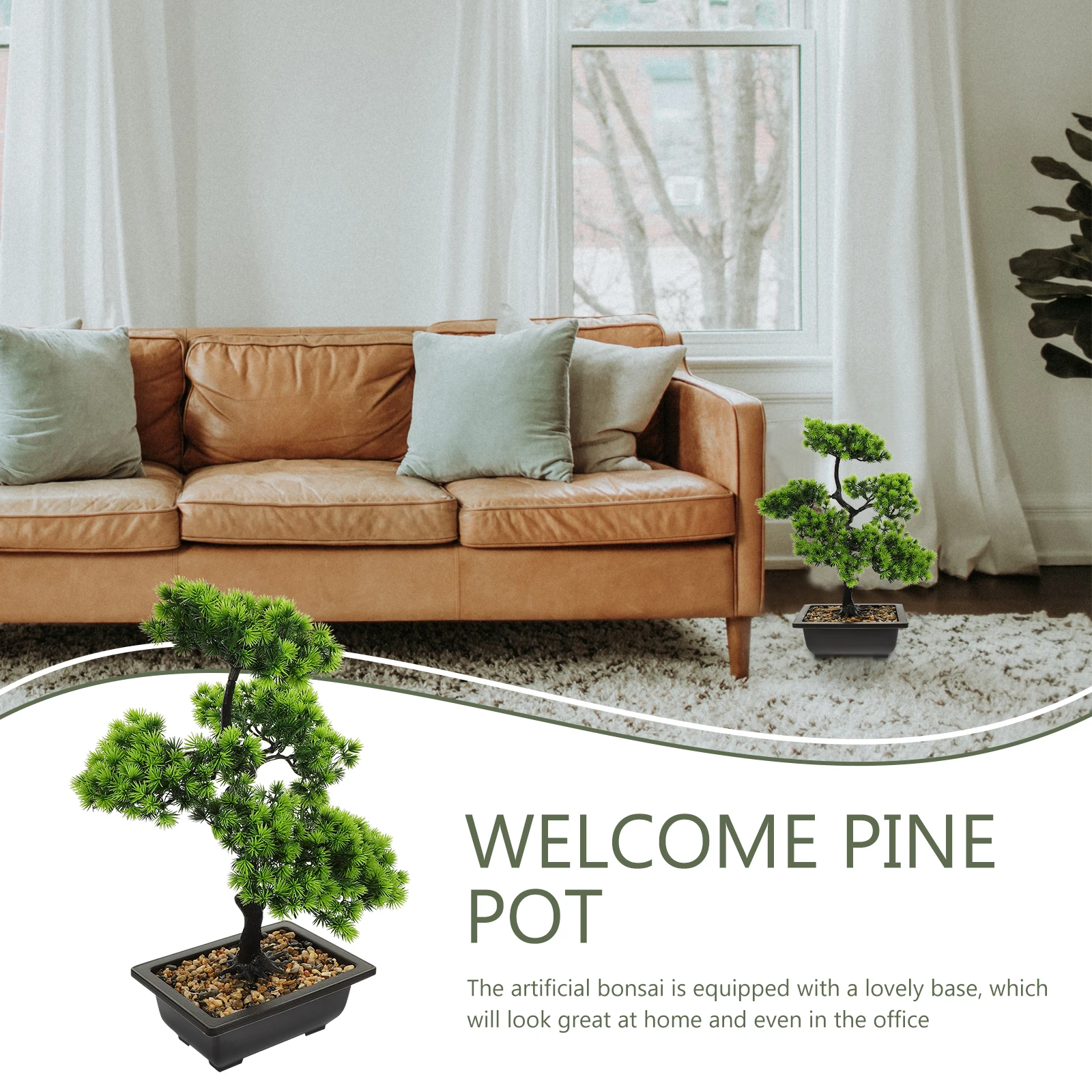 

Simulated Welcoming Pine Artificial Bonsai Tree Decor Indoor Outdoor Plastic Potted Plant Plants Home Office Style Wealth Luck