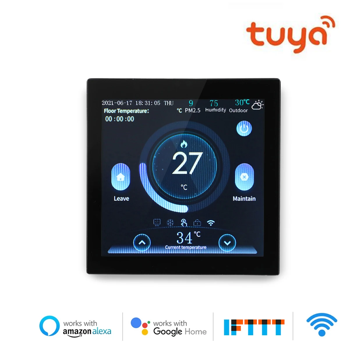 Termostato inteligente Tuya WIFI para caldera de Gas, temperatura de calefacción eléctrica con temperatura interior y exterior, pronóstico del tiempo