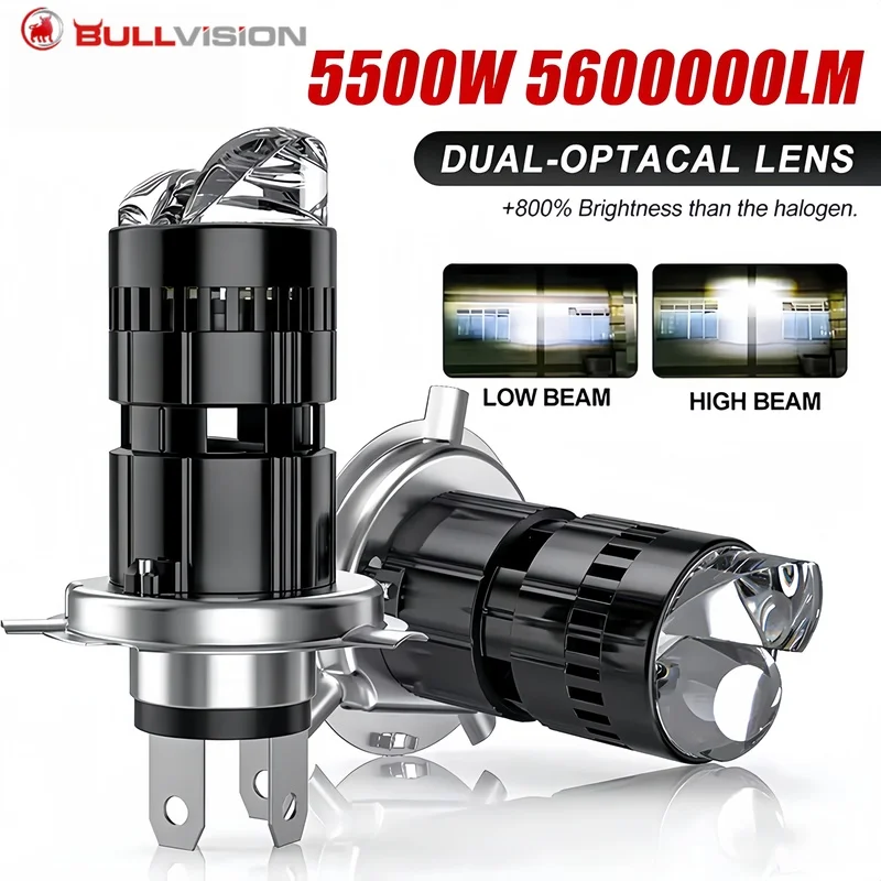 Bullvision 5500W High Power LED Car Headlight Bulb  H4/9003/HB2 Projector Lens 6000K Hi/Lo Beam Auto Lamps Plug & Play 12V 24V