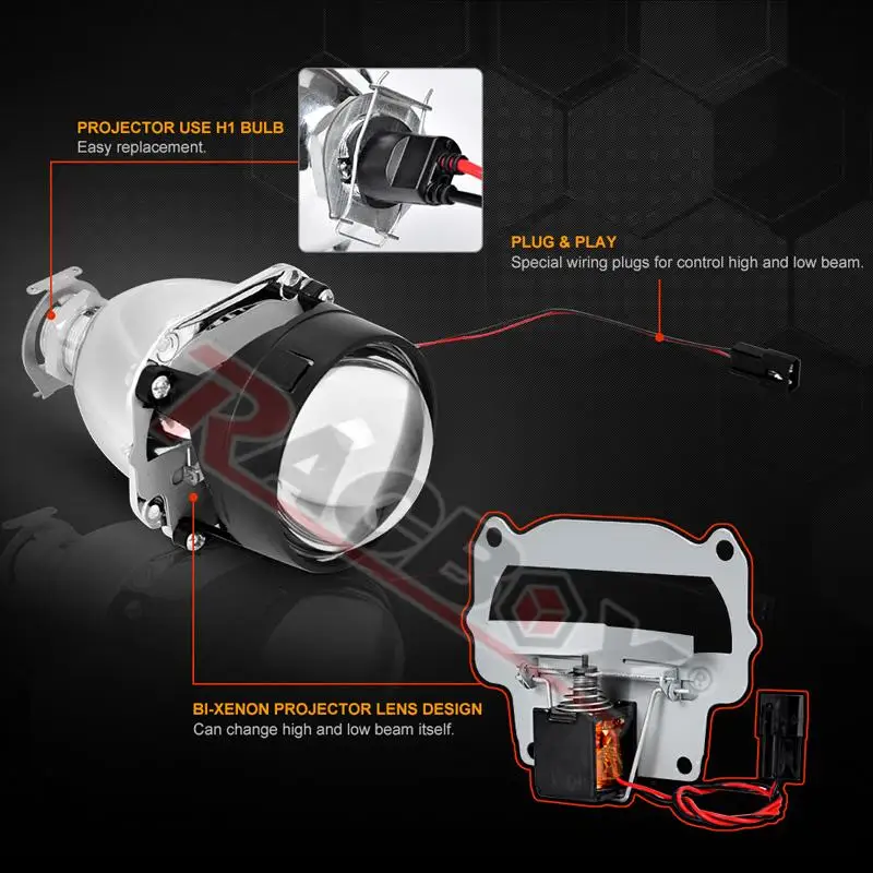 2.5 Inch Bi Xenon Mini Projector Lens With Silver Black Mask H1