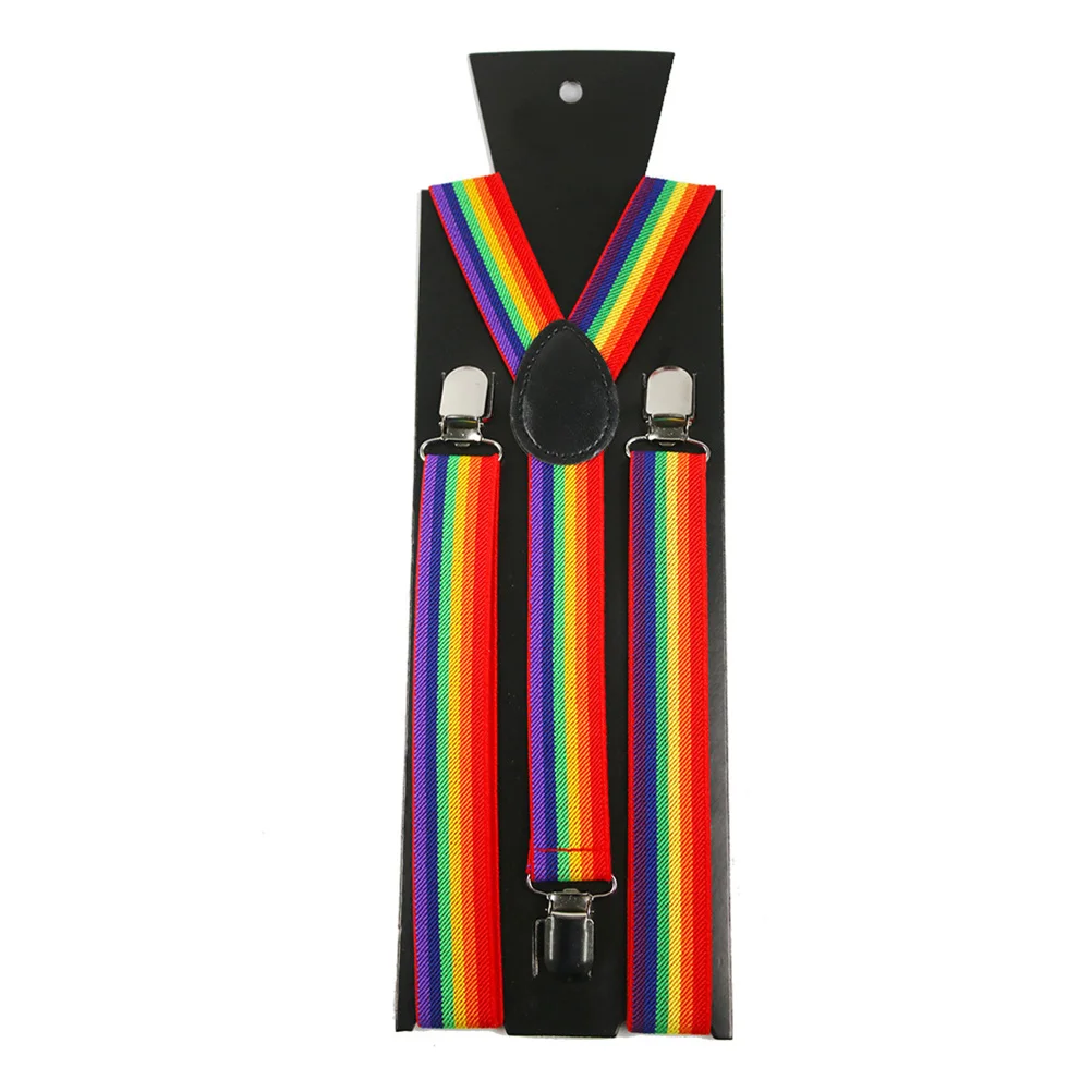 

2Pcs Colorful Rainbow Suspenders Bow Tie Set Party Accessories Men Women Dress Up Selfie Photo Props Stripe Decorative