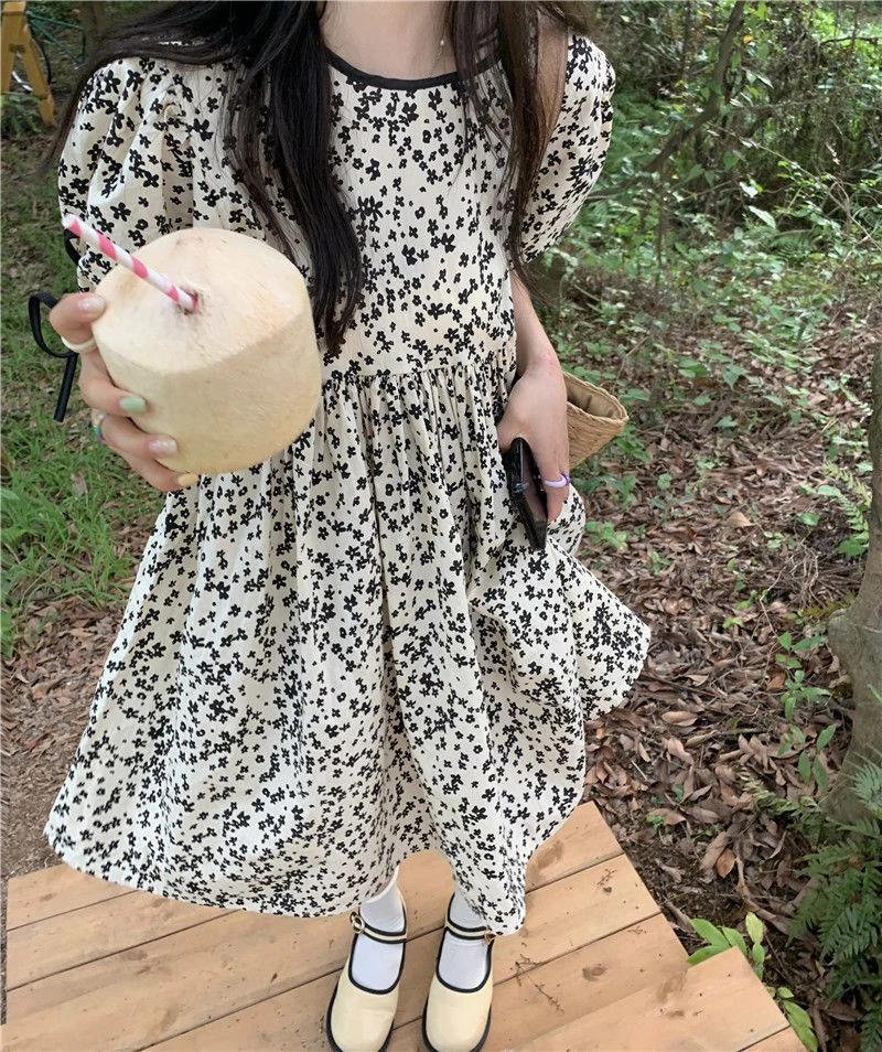 

Sweet Summer Bubble Sve Dr Женское платье с высокой талией для похудения, закрывающее живот, ort Sve Midi A-Line Dr с цветочным принтом, чистый ...