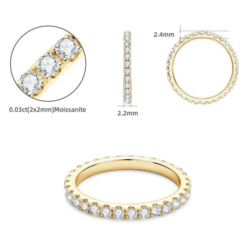

Ehhai GRA Certified All 2mm Round Moissanite Ring Eternity Band for Women S925 Sterling Silver Wedding Party Fine Jewelry Gifts