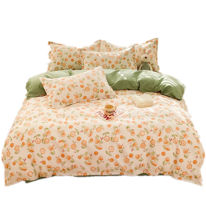 Immagine 6: Set biancheria da letto spazzolato addensato, set da 4 pezzi con copripiumino in cotone, federa e lenzuolo, adatto per l'autunno a