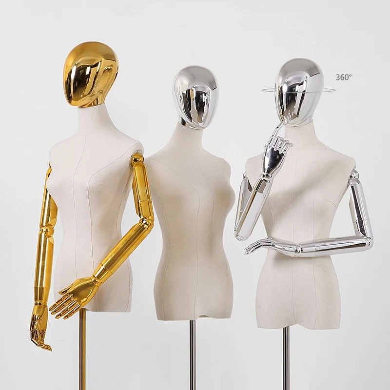Electroplated Gold Head Clothing Store Mannequin Display Props Window Dressing Women's Wear Half-body Dummy Clothes Model Stand
