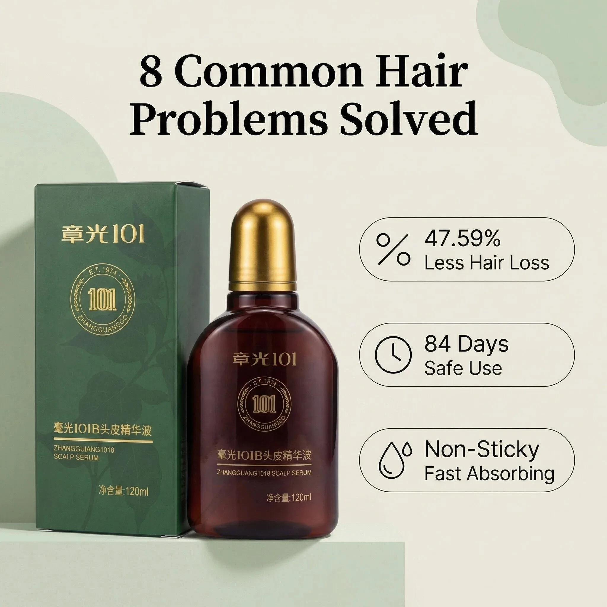 Zhangguang-Tonique nourrissant pour les follicules pileux, ensembles de repousse anti-chute de cheveux, 101 d\'origine, 100%, 101B, 2 pièces par lot