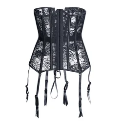 Noir Sexy Avec Porte-Jarretelles Dentelle Maille Respirant Underbust Corset Taille Formateur Mince Lingerie Plus Taille Corselet S-6XL