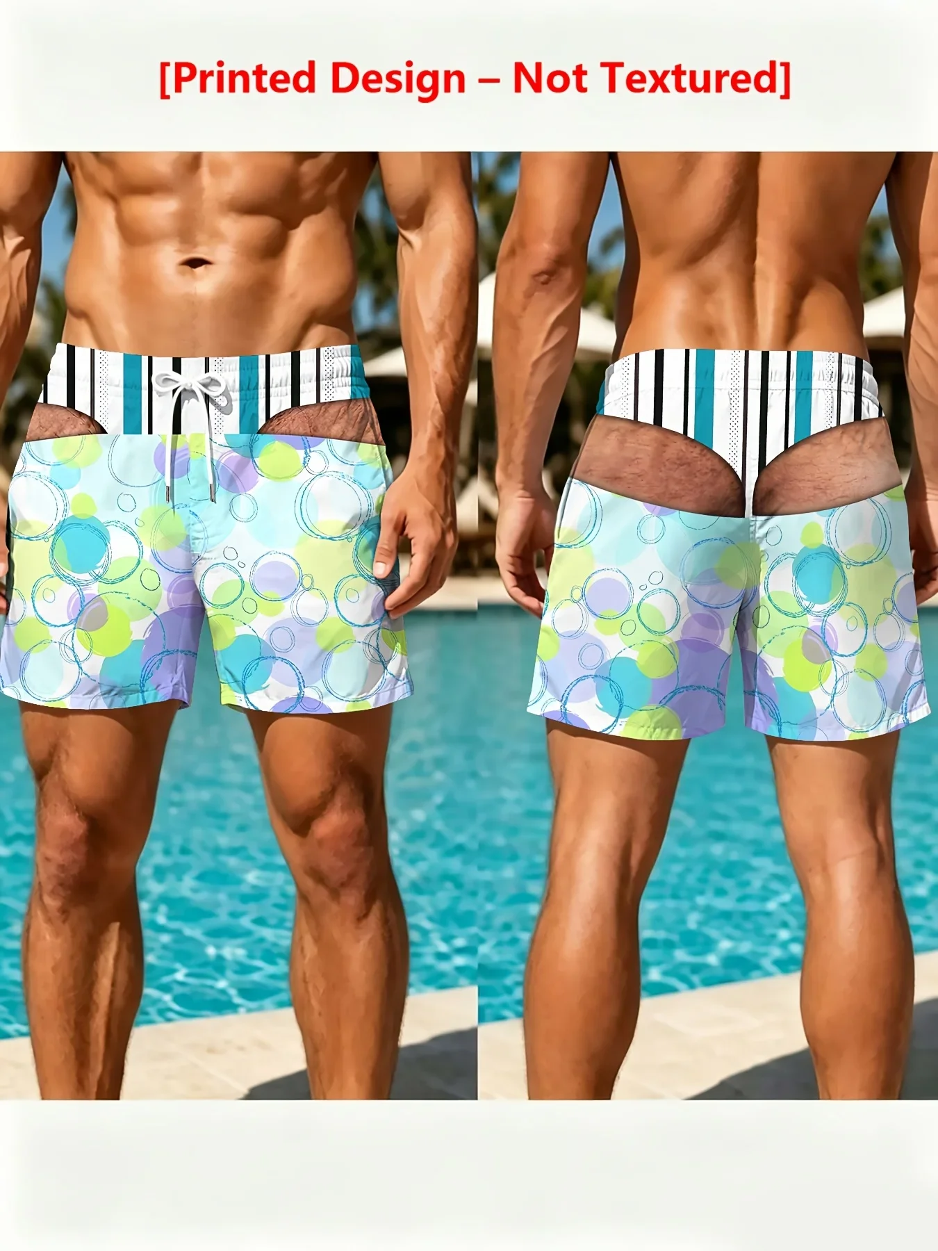 Novelty Same Pattern Waist Cute Skull Vampire Lip Fake Butt Cutout Print Mens Vacation Pool Swim Trunks