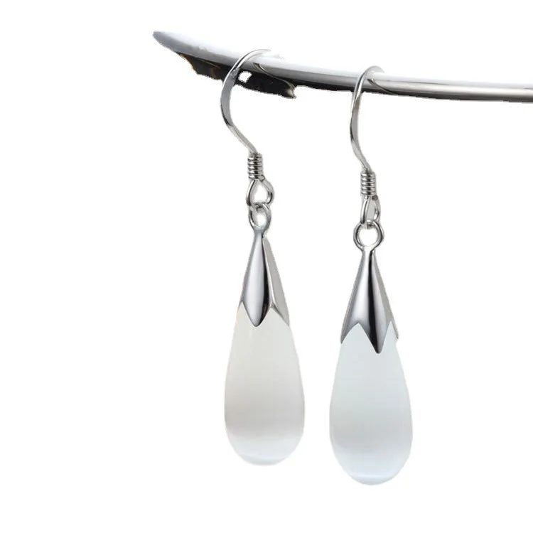 Elegant S925 Sterling Silver Water Drop Earrings Featuring Opal And Synthetic Crystal High Quality Fine Jewelry For Modern Women