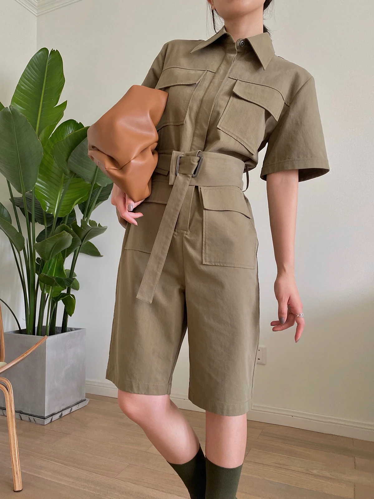 

TINNTINN Original Heavy Du Workwear Overalls Women's High Waist Cotton Blend Fabric Belted ser Fiber Cotton Work Pants