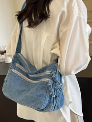 Causal Denim Hobos Shoudler Crossbody Bag for Women Tote Handbag and Purses 2024 New Trendy Clutches Lady‘s Messenger Bag