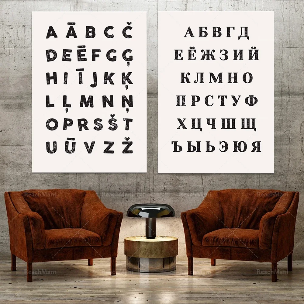 Cyrillic alphabet poster, Latvian alphabet, France ABC France digital print minimalism wall art home decor