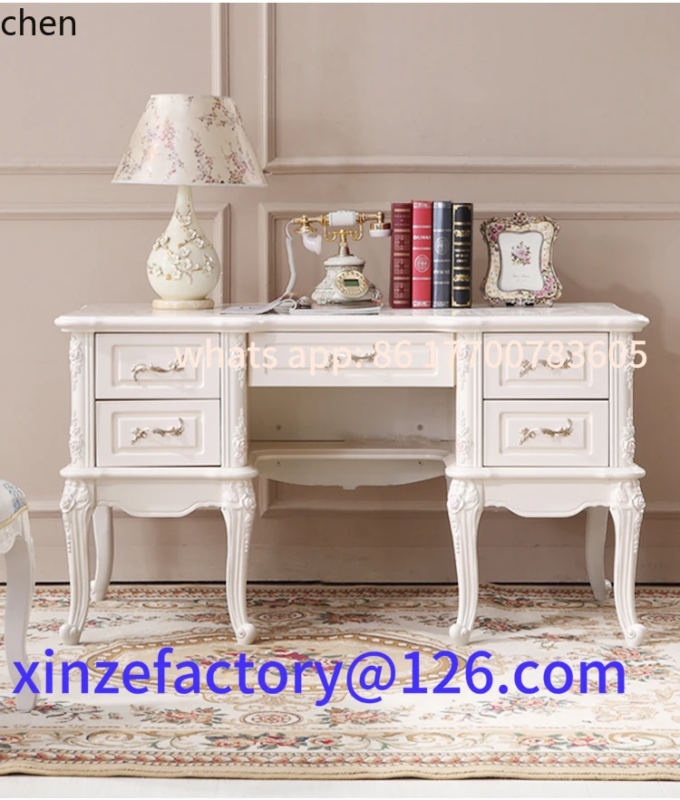 

Customizable pure solid wood engraved retro study table workbench
