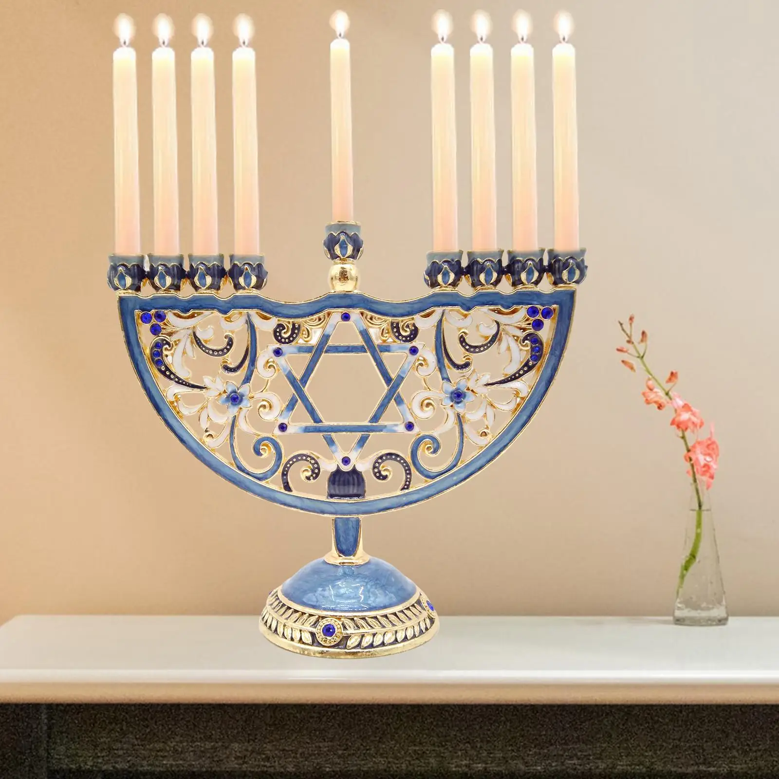 6.5 Inch High Enamel Painted In Enamel Jewish Bejeweled Style Retro Candle