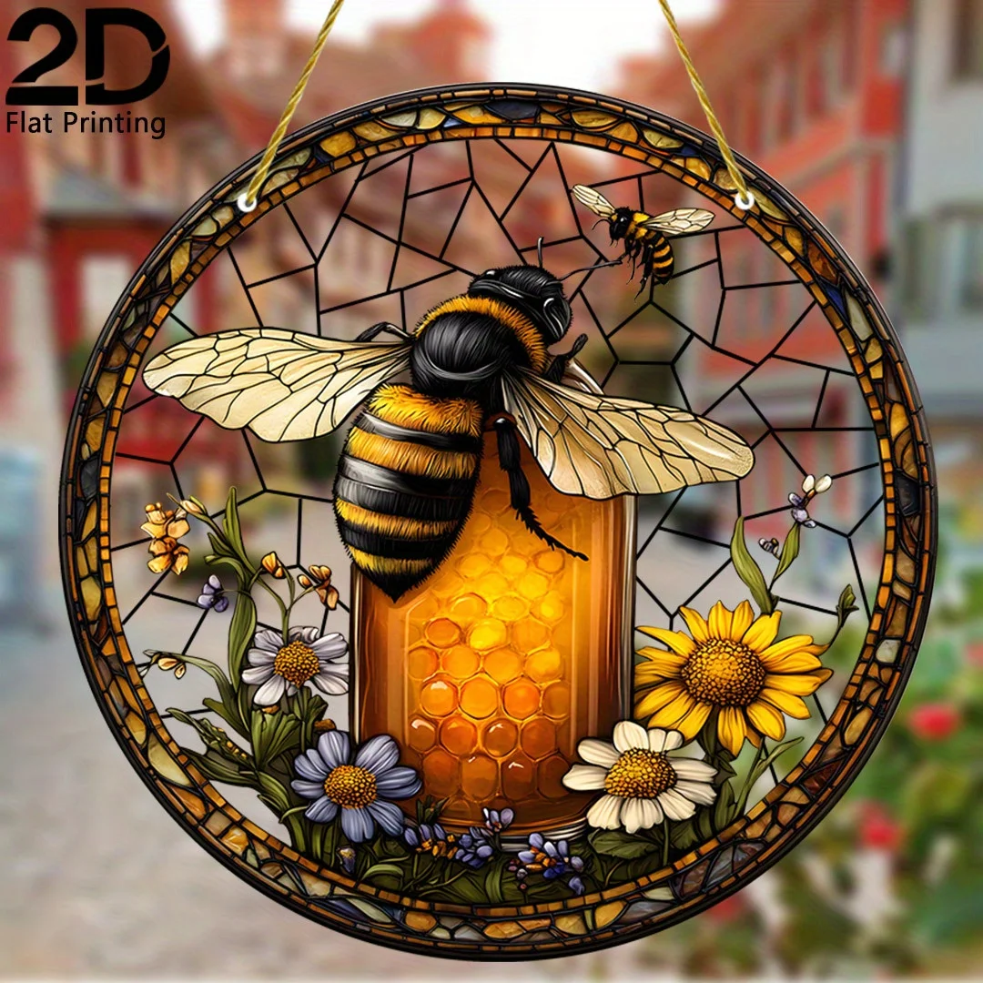 2D Flat - 2D Printed Item, 1pc, Bee Catcher for Sunlight, Gardening Decorative Piece, Acrylic Dyed Hanging Ornament, Bee Decorat