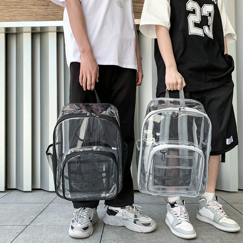 Women's Backpack Large Capacity Pvc Transparent Backpack for Teenagers Students Casual Zipper Waterproof Clear Men School Bag