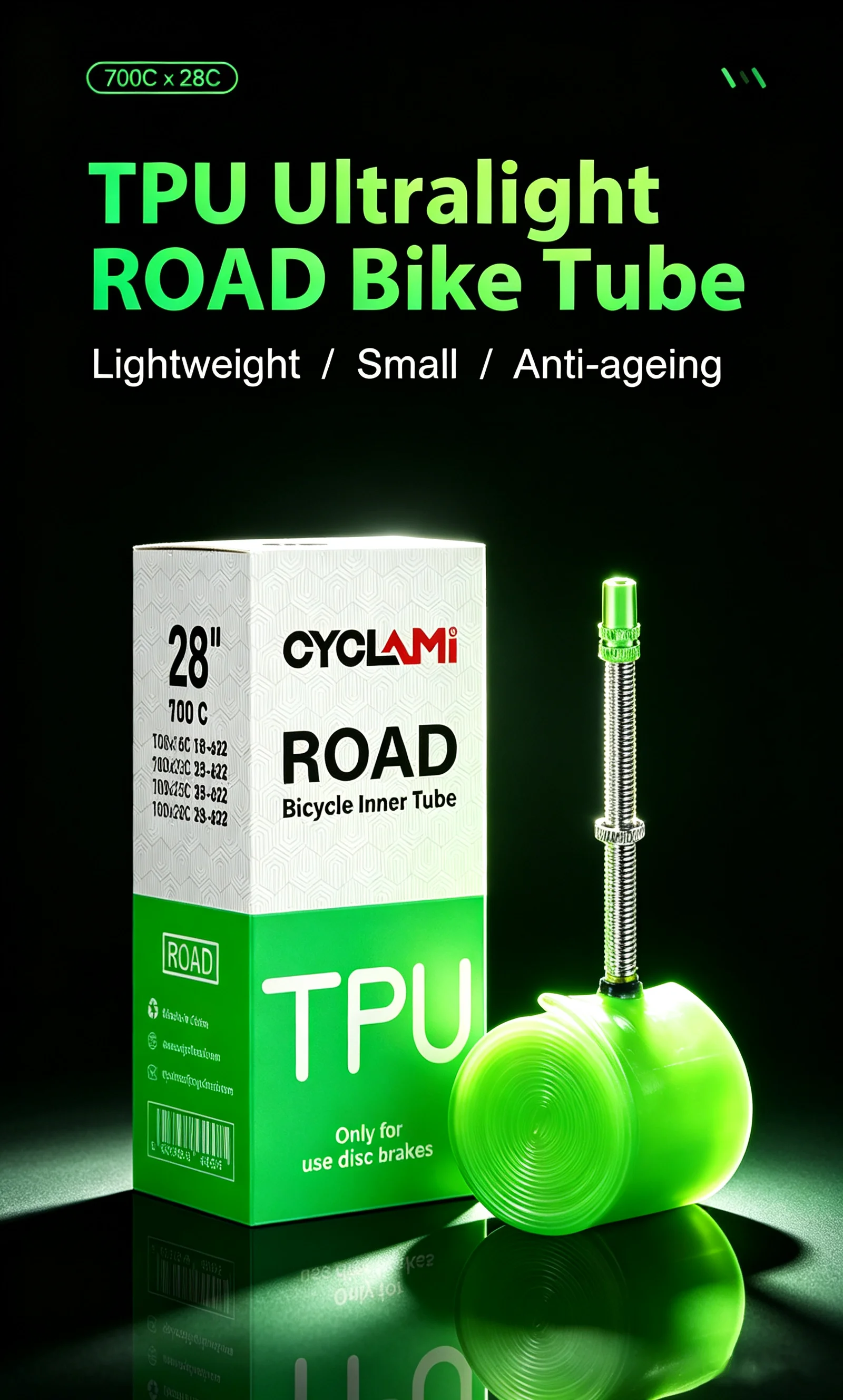 Ausverkauf CYCLAMI 26g Fahrradschlauch 45mm Metallventil Französisches Presta-Ventil TPU 700 18 23 25 28 700C Rennradreifen – Detail 1