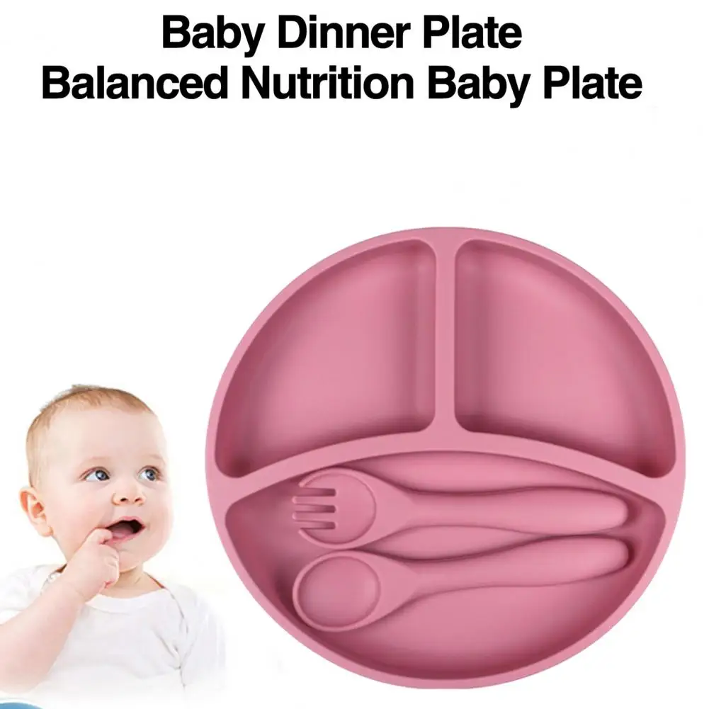 Silicone Toddler Plate Silicone Baby Feeding Set with Divided Suction Plate Toddler Spoon Forks Bpa Free Eating for Baby