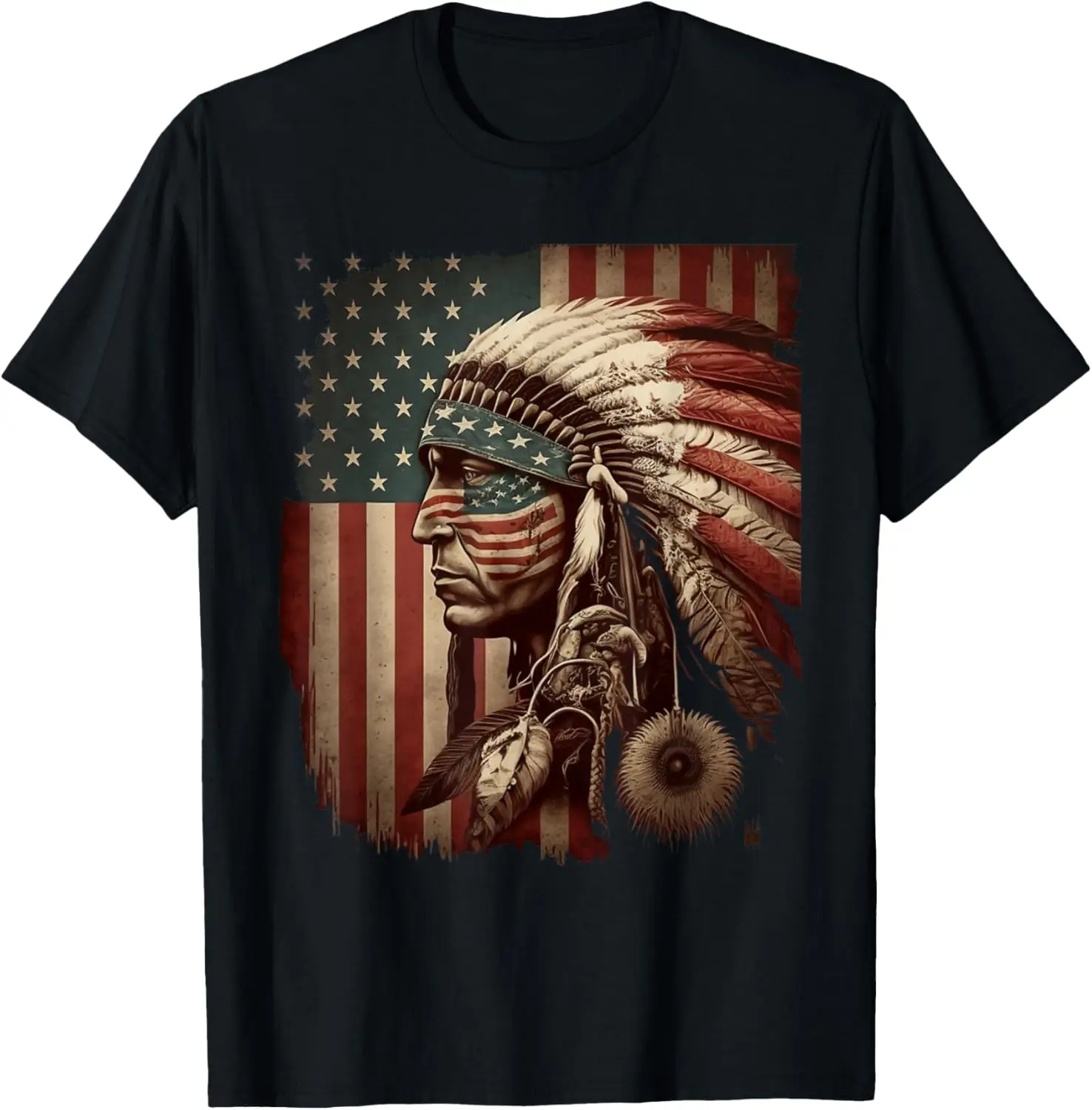 Natif américain chef indien américain drapeau américain T-Shirt été respirant Camisetas nostalgie rétro rue hauts à la mode