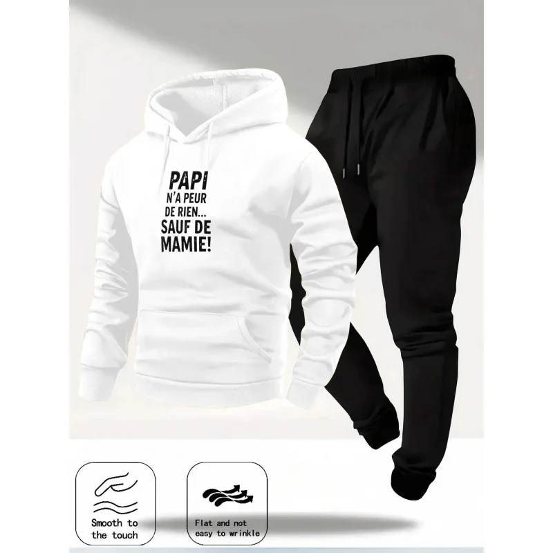 Conjunto de moletom com capuz cinza claro com padrão e texto impressos NÃO MERRY ABOUT QUALQUES EXCEPTO PARA SEU MÃE