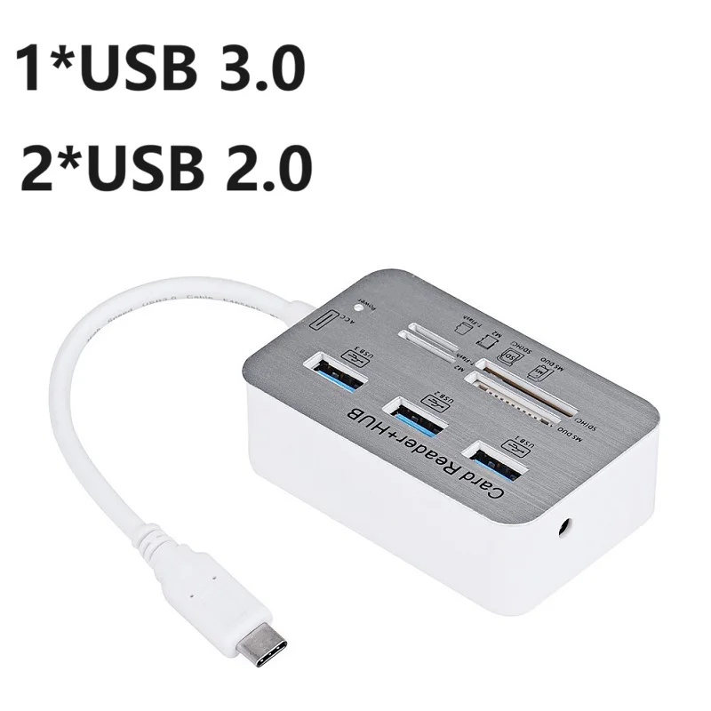 7in1 3 Ports USB TYPE C HUB 3.0 2.0 Splitter Combo Card Reader 7 In 1 Multi Function Support TF SD M2 SDHC Card Read Write