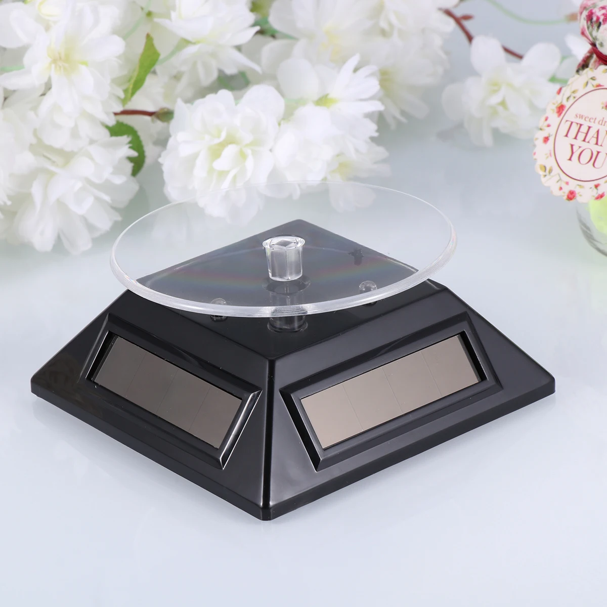 

1pc Solar Display Stand Rotating Platform For Jewelry Watch Mobile Phone Black Light Compact Lightweight Easy Carry