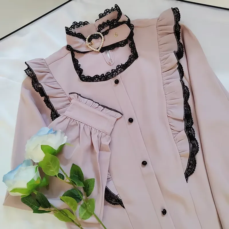 Kawaii Jirai Kei Lolita Y2K Blouse Women Elegant Long Sleeve Sweet Tops Cute Japanese Style Casual Aesthetic Shirt 2024
