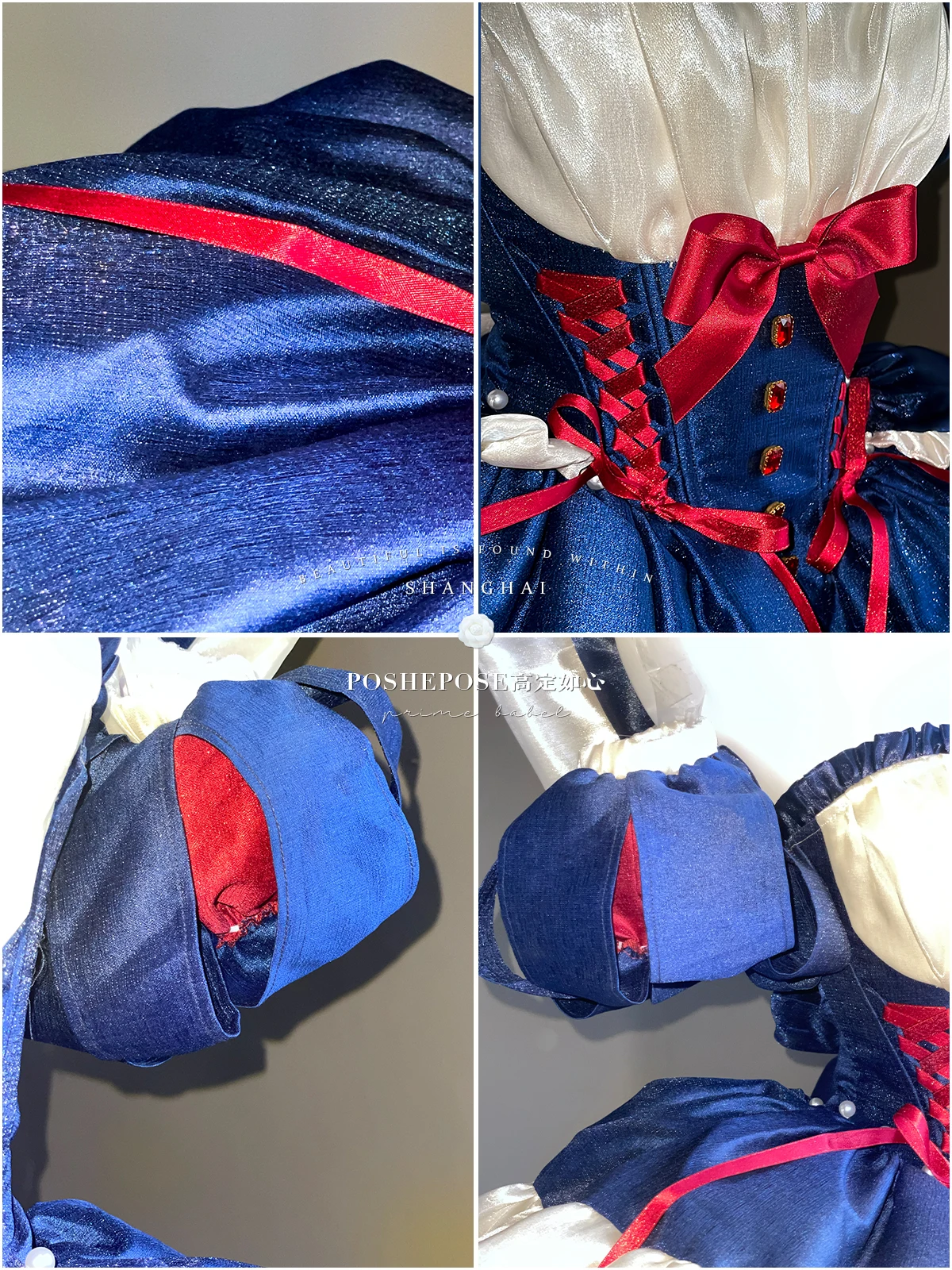 Blauw en wit prinses stijl Lolita verjaardagsjurk nieuwe 2025, meisjes zoete schattige grote strik lange trein mouwloze mini-baljurkjurk