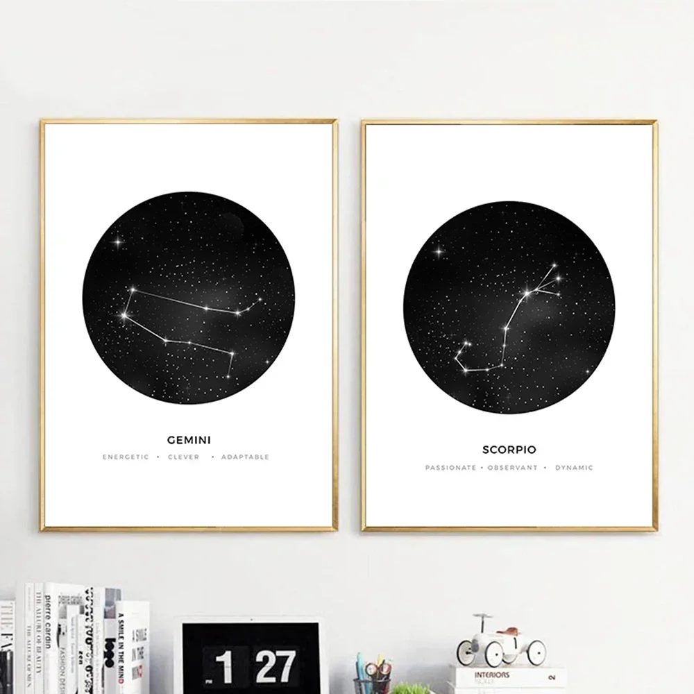 Astrology Sign Canvas Poster Prints Constellation Nursery Wall Art Minimalist Geometric Painting Nordic Kids Decoration Pictures