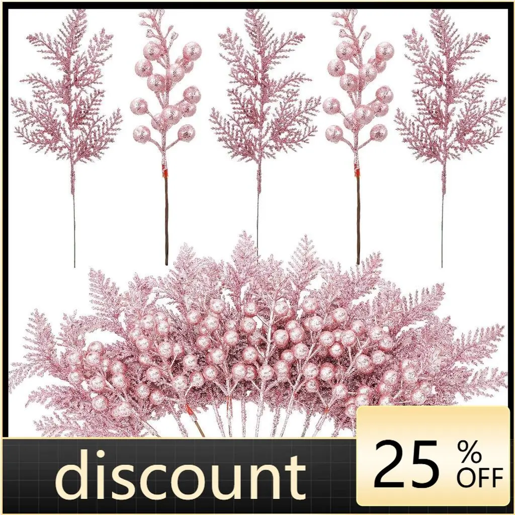 LH Glitter Glitter Pink Leaves, Red Fruit Berries, Christmas Tree Decorative Pendant