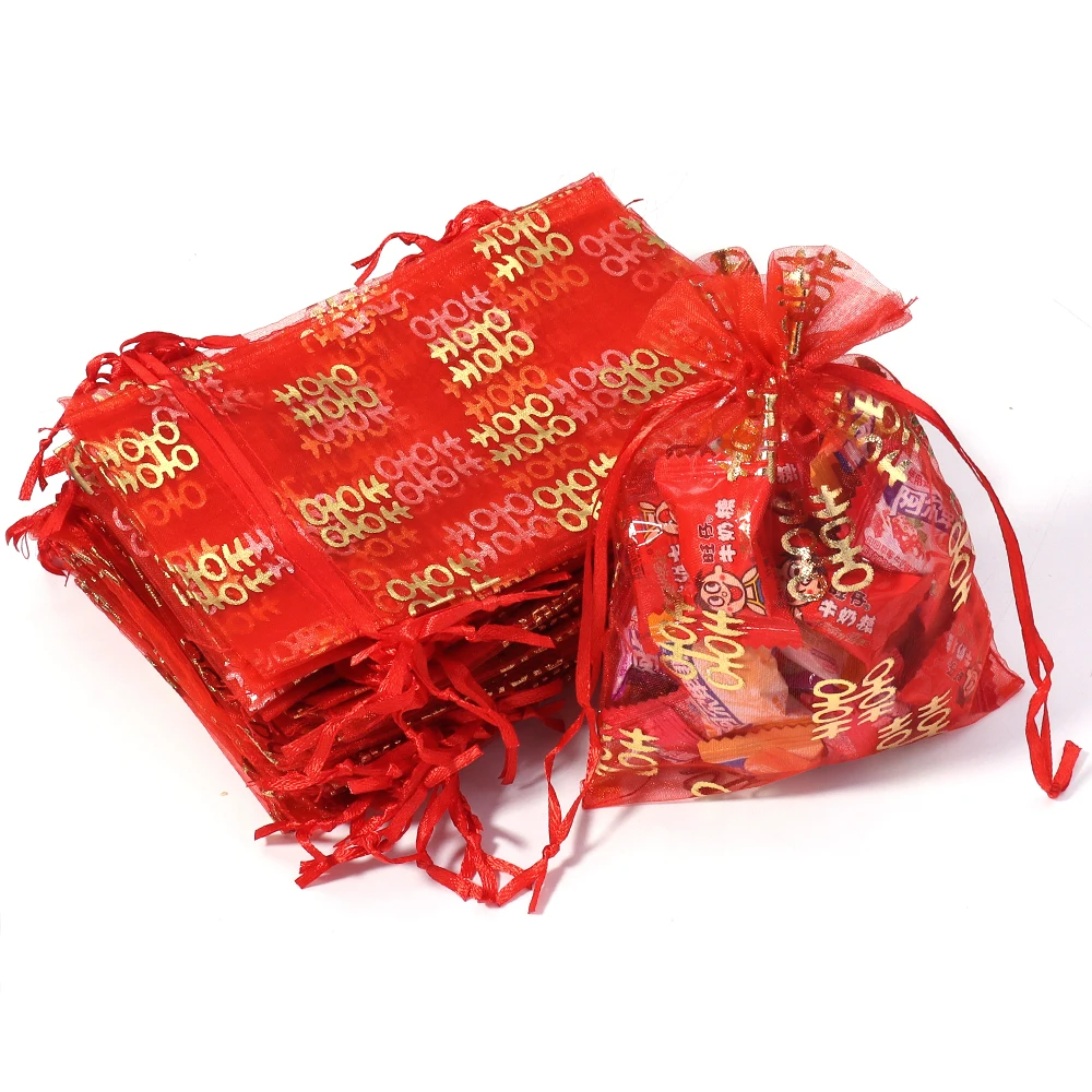 

5/10/15 шт. красных мешочков из органзы 13x18/16x23 см, на шнурке, для Рождества, свадьбы, конфет, подарков, упаковки ювелирных изделий, демонстрации