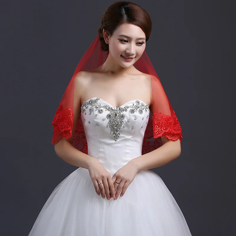 Women Bride Bridal Red Halloween Wedding head hair Lace Party Veil 2024