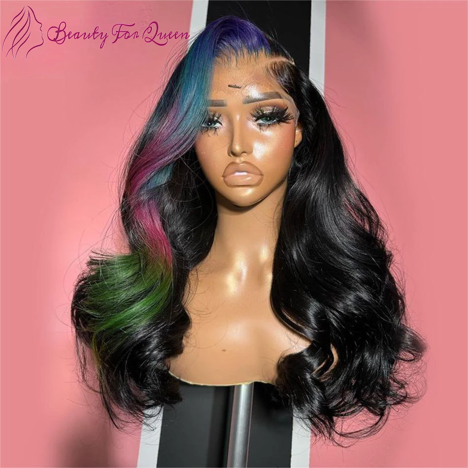 

Highlight Blue Pink Green Lace Frontal Wig 13x4 HD Transparent Lace Front Human Hair Wigs Body Wave Human Hair Pre Plucked