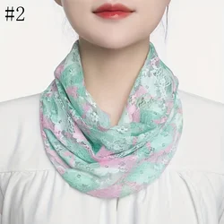 Elegant Butterfly Print Lace Neck Gaiter for Women - Thin, Breathable, and Sun-Protective Face Covering