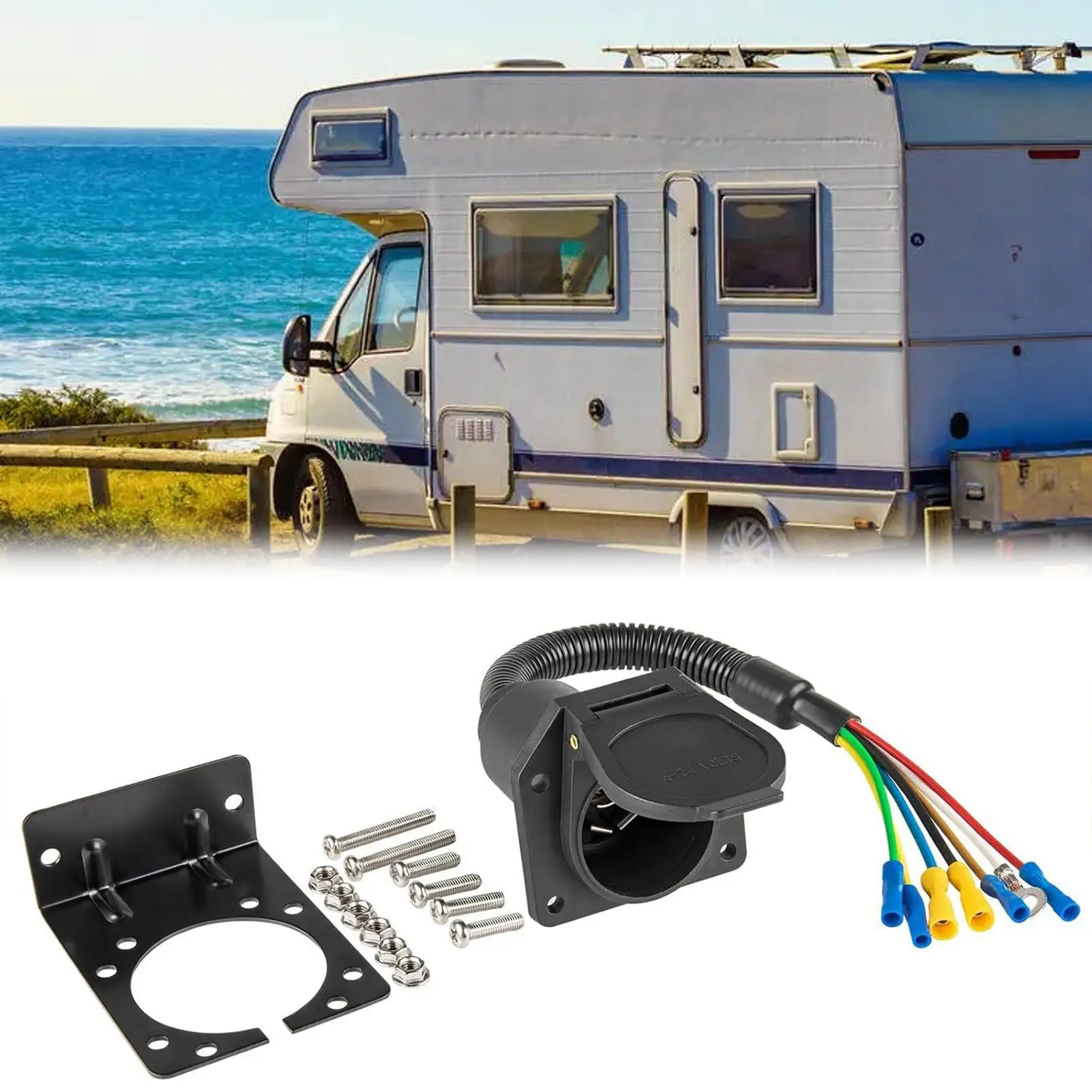 Trailer Light Adapter 7-Pin Wiring Harness Connector With Mounting Bracket Trailer Wiring Adapter For Rv Factory Caravan Tow