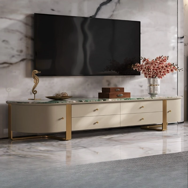 Light luxury TV cabinet, large apartment marble living room furniture, modern Italian high-end floor cabinet combination