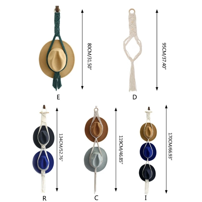 Bohemian Multilayer Macrame Hanging Hat Nordic Cotton Rope Tapestry Caps Display Rack Storage for Home Wall Decoration