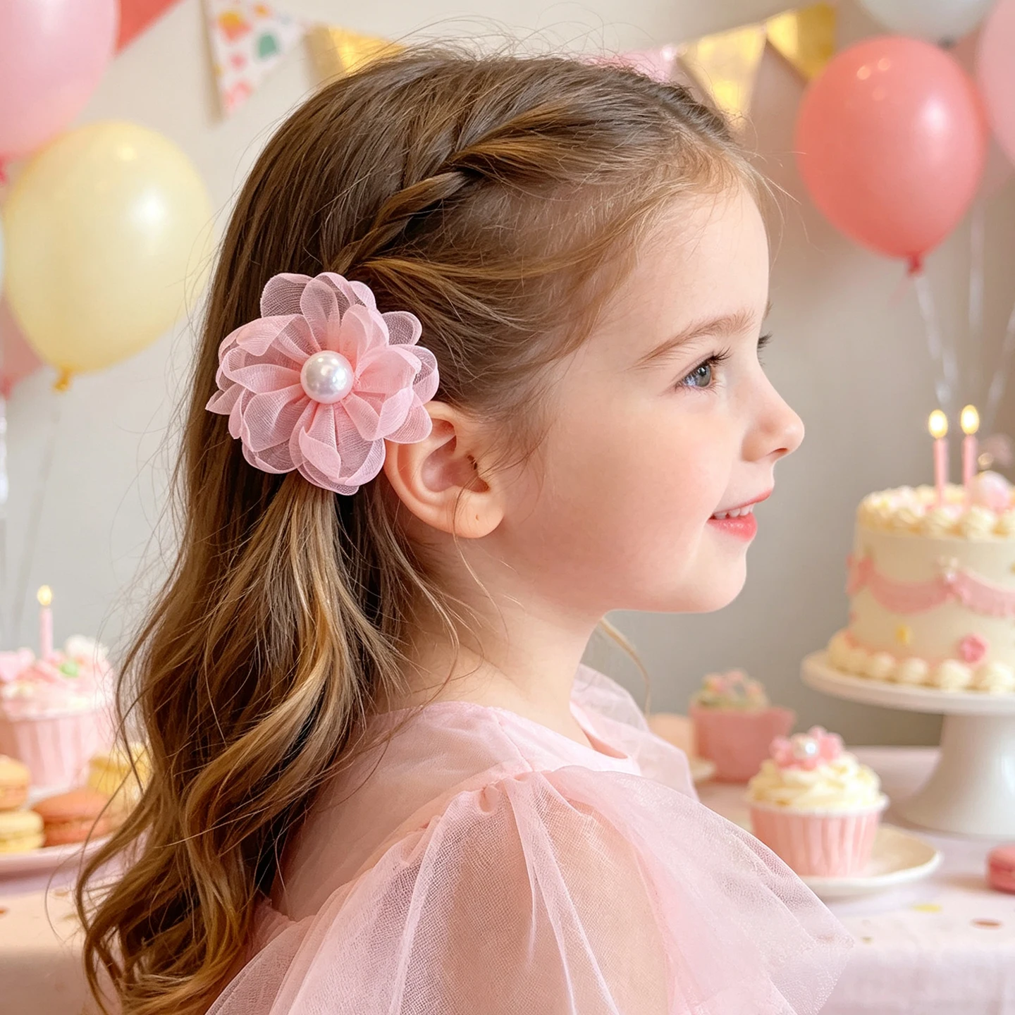2026 Neue koreanische 2er-Set Blumen-Haargummis für Mädchen – Hochelastische, schmerzfreie Haargummis für Pferdeschwänze, Baby- und Kleinkind-Haargummis mit Perlen – Detail 7