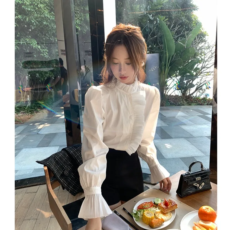 

Miiiix French Socialite Palace Style Fungus Ruffled White Shirt for Women's Spring and Autumn New Chinese Long Sleeved Top