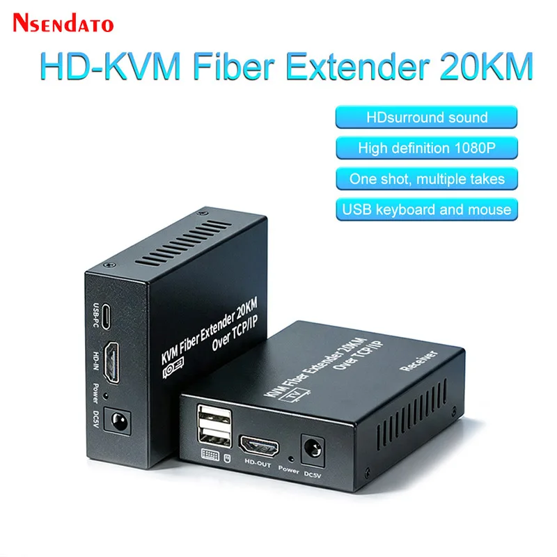 20KM HDMI-Compatible KVM Fiber Extender Over SC Fiber Optical HDMI To Fiber Optical Transceiver Video Extender Support Keyboard