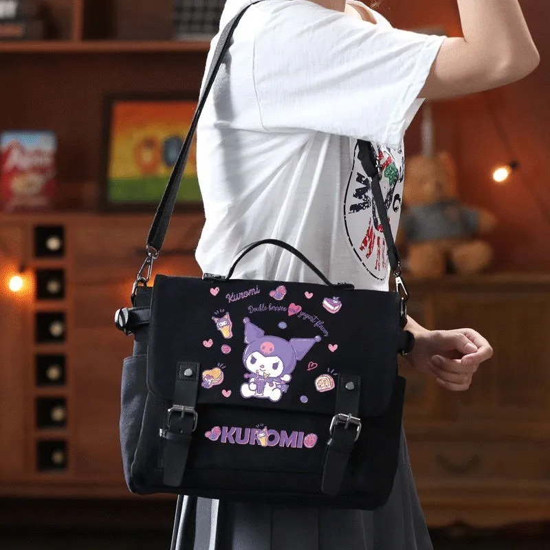 MINISO Serie Kuromi Crossbody Bag Canvas Bag Women\'s Printed Cartoon Canvas Bag Student Shoulder Bag