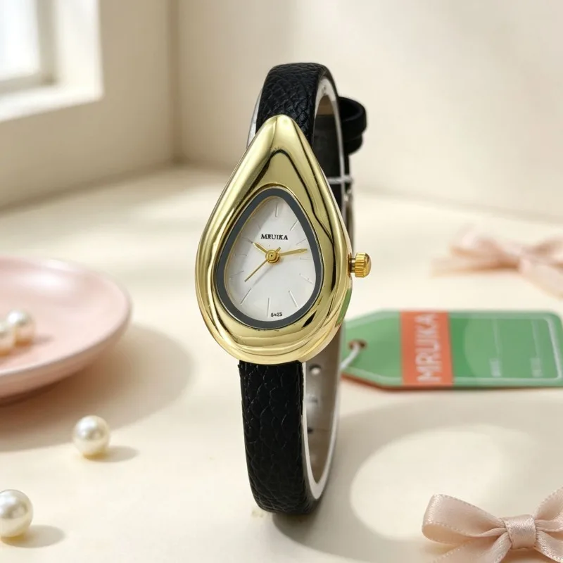 Hot Sale New Design Irregular Water Drop Dial Quartz Watch Ladies Retro Soft Leather Strap Wristwatch Female Dress Clock Gifts view 2