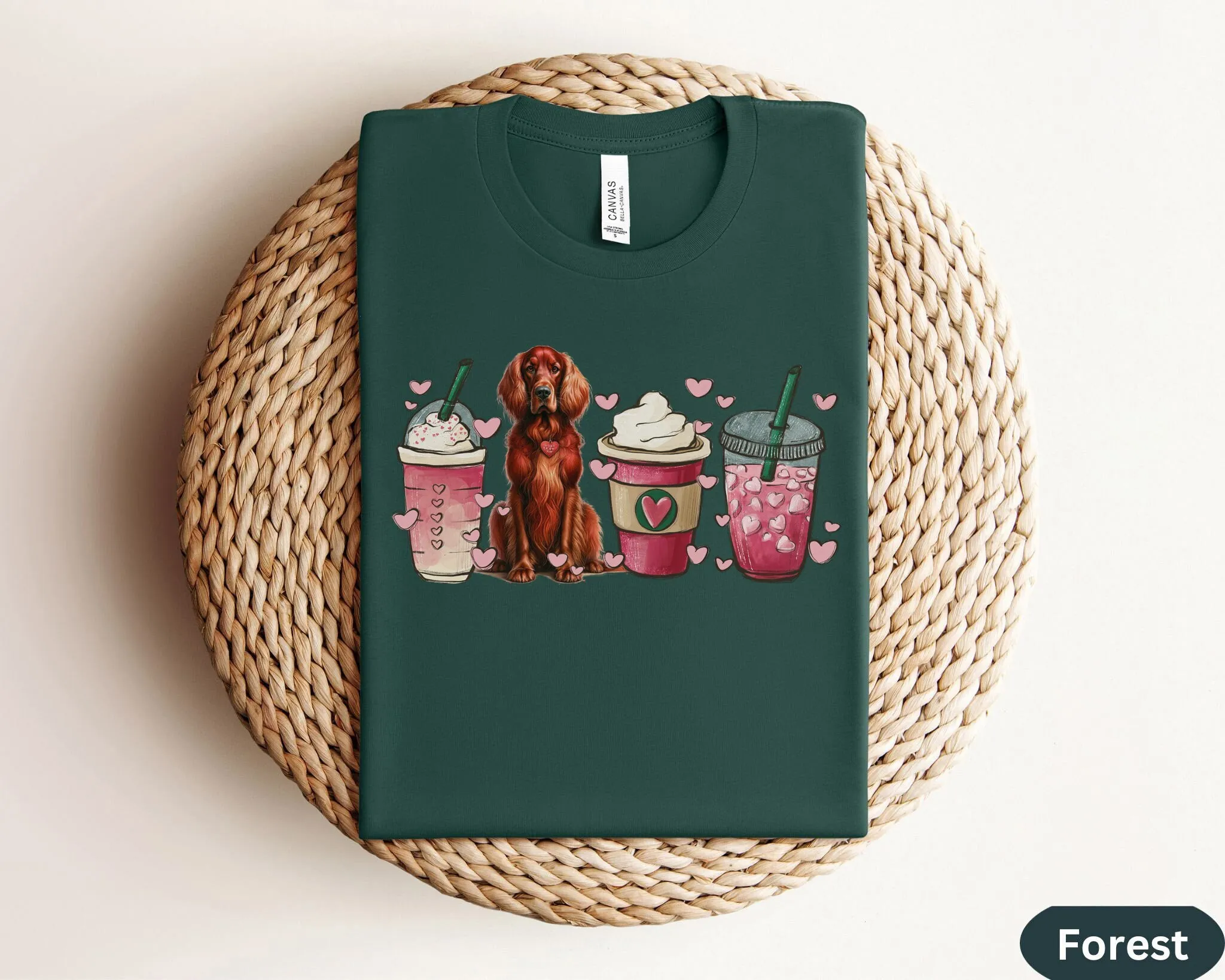 Red Irish Setter Mothers Day Dogs Gift T Shirt For Dog Person Pink Bow Coffee Mom Pet People Hers