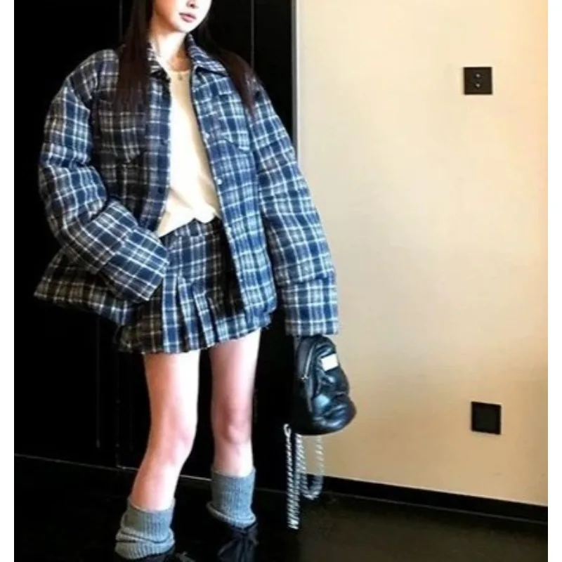 Plaid American 2025 Short Winter Cotton Jacket Retro Small Jacket Thickened Warm Bread Cotton Jacket