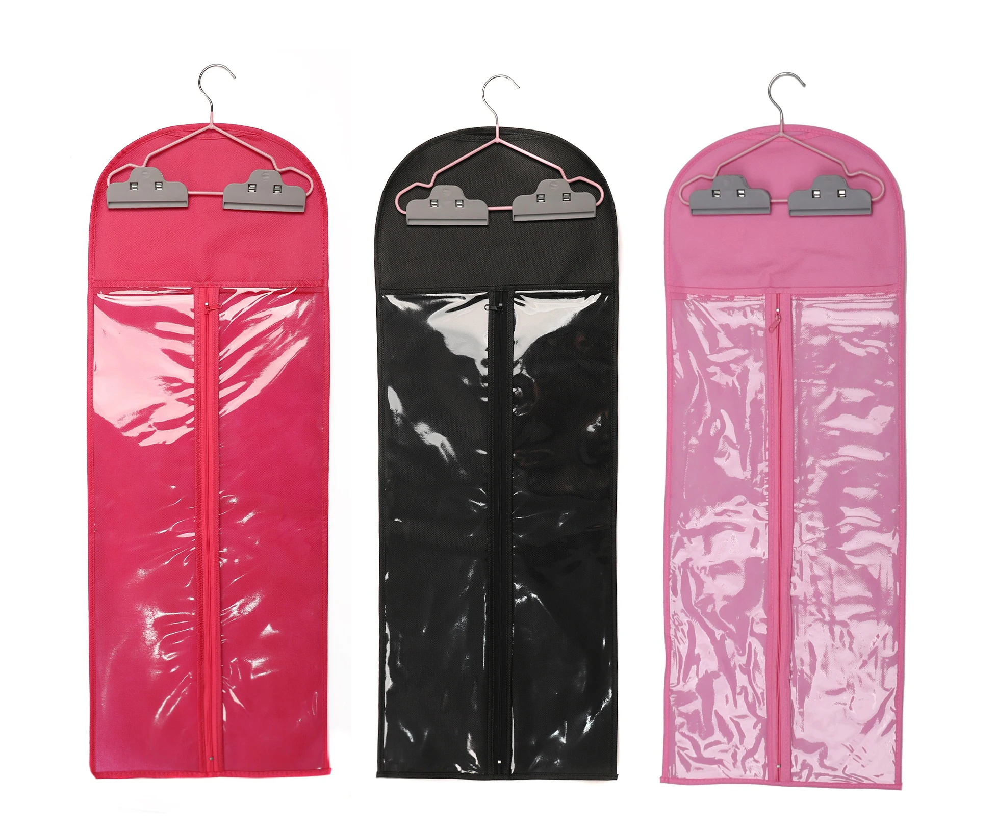 

Stylish Wig Holder: Non - woven and Clear Plastic Dust - resistant Wig Ponytail Hair Extension Storage Bag with Hook