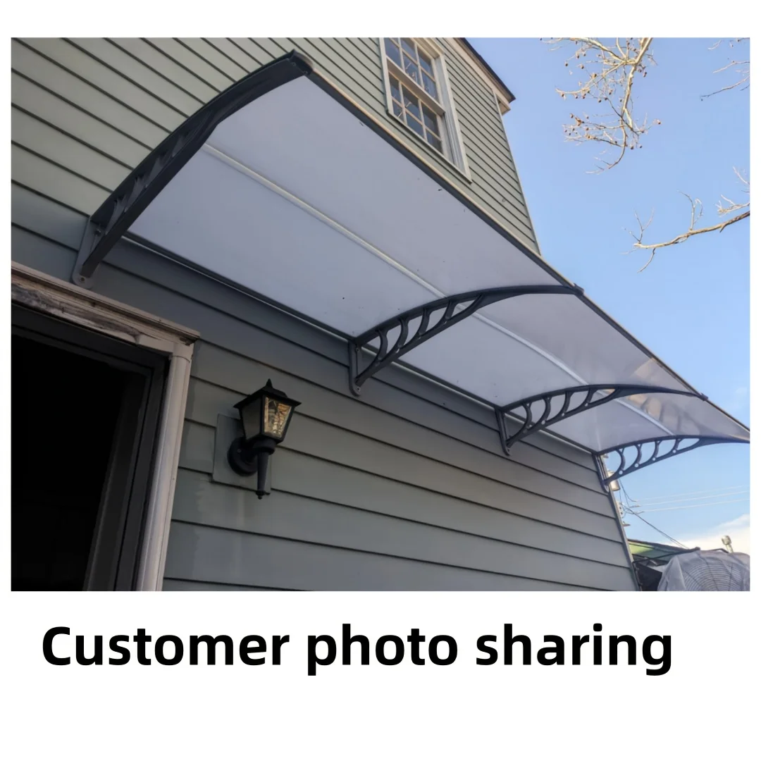 

120*38 Inch Window And Door Awning, Transparent Panel with Gray Brackets, Rain Canopy, Plastic Brackets, Polycarbonate Sheet