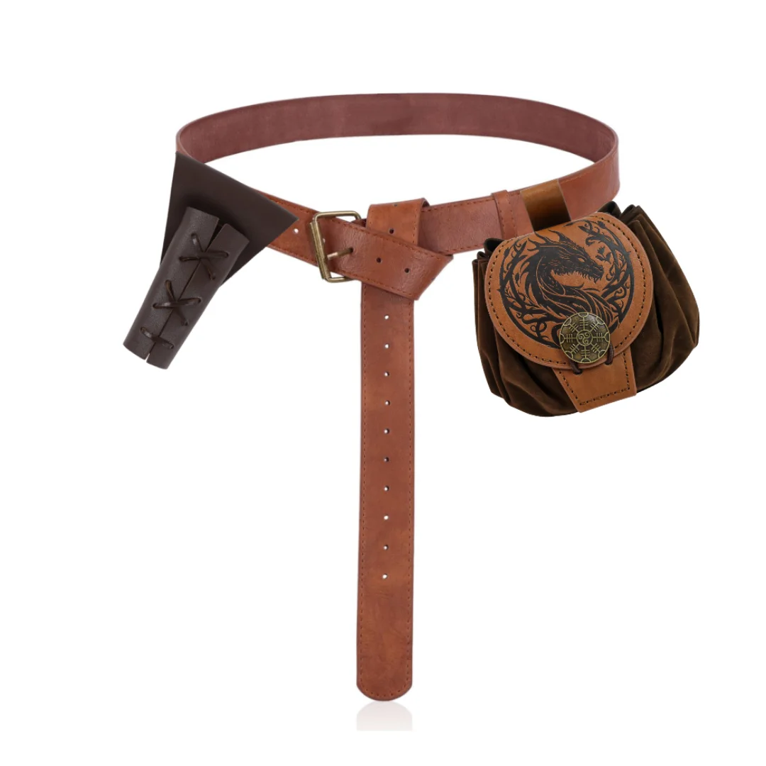 3PCS/1PCS MedievalCosplayLeather Belt Copper Coin Waist Bag 