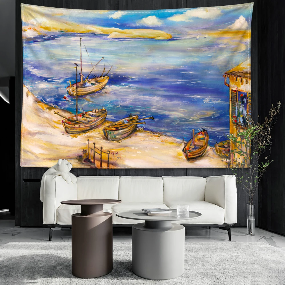 Ship oil painting printing tapestry art style decoration wall hanging tapestry hanging wall art wall