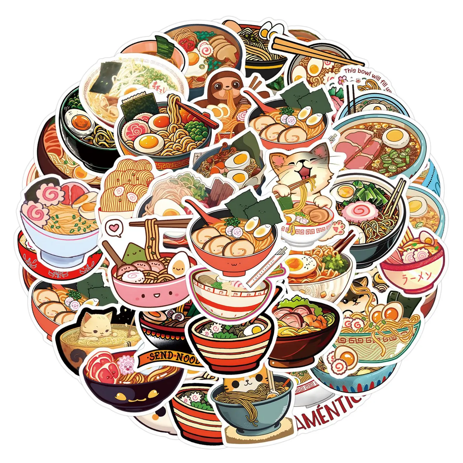 10/30/55PCS Pulled Noodles Stickers Funny Cartoon Sticker Food Graffiti DIY Scrapbook Luggage Laptop Guitar Car Bike Decals Toy