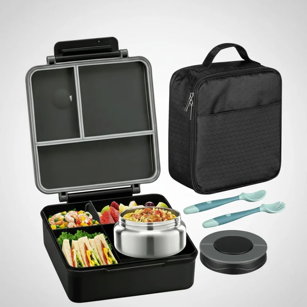 

Детский ланч-бокс Bento с термоном для супа и сумкой на 8 унций, герметичный изолированный контейнер для еды с 4 отделениями для школы